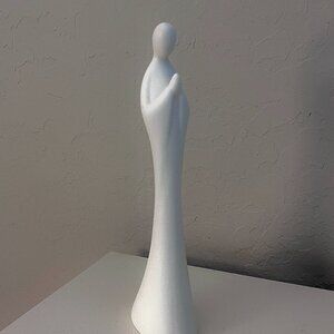 Art Deco Slender PRAYING VIRGIN MARY Statue Figurine All White Ceramic